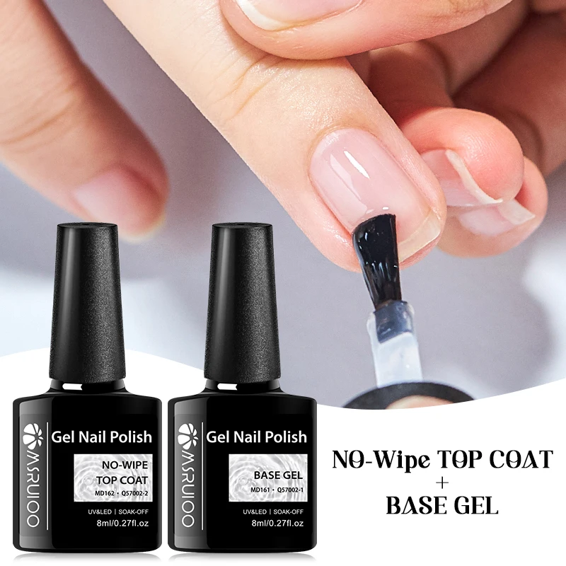 2 unidades de Gel Base de 8ml y Top Coat sin Capa Pegajosa, Set de Esmalte de Uñas en Gel, Potenciador de Diseño, Barniz Semipermanente Removible UV LED, Herramienta para Arte de Uñas DIY