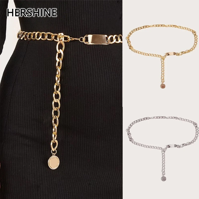Hershine 1-Piece Women's Fashion Solid Color Metal Tag Decorative Waist Chain, Elegant Dress Accessory, Spring, Summer, Christmas