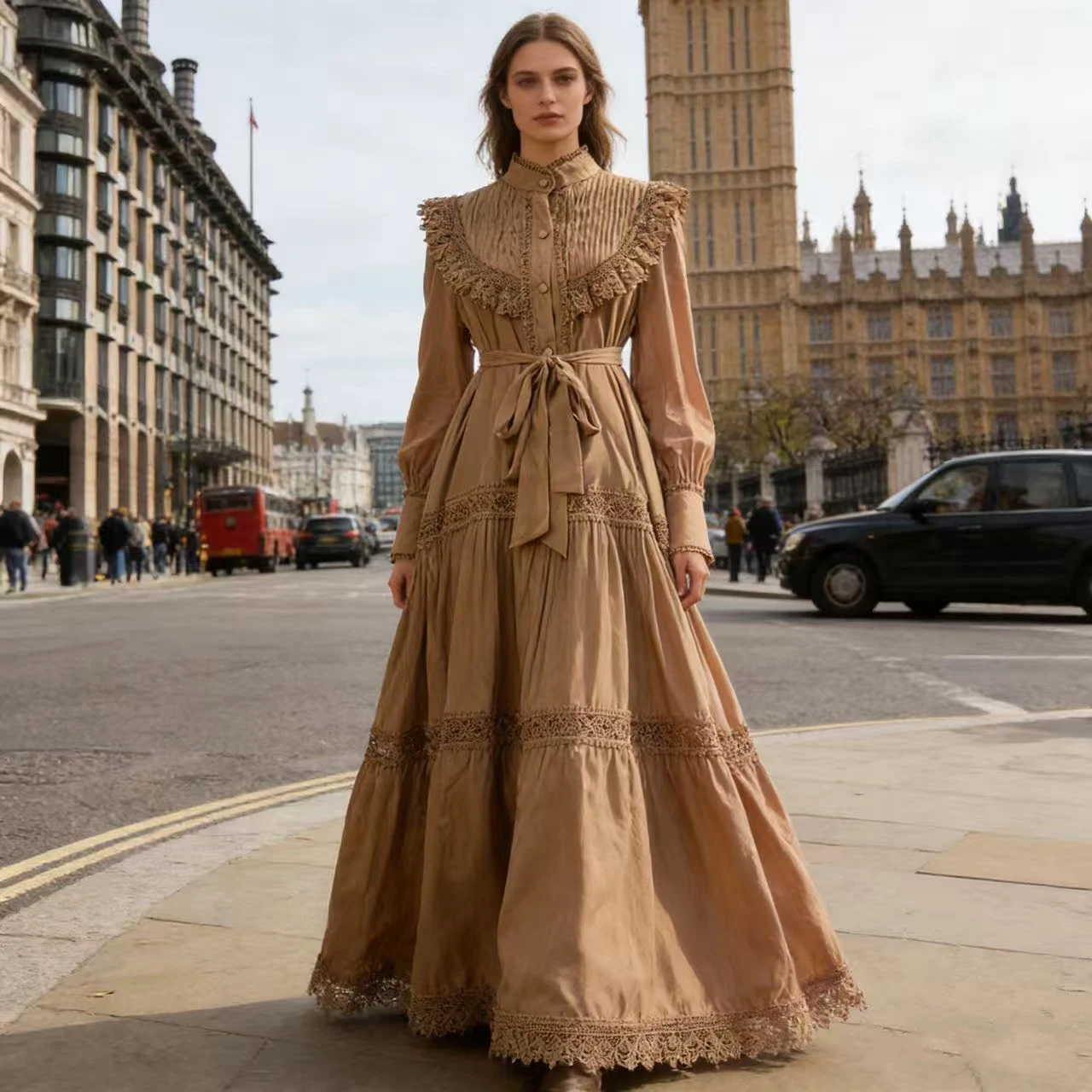 

2026 New Design Embroidered irt Dr Slimming Lantern Sve Long Skirt 5 Colors French Sle Spring Autumn Winter Women's...