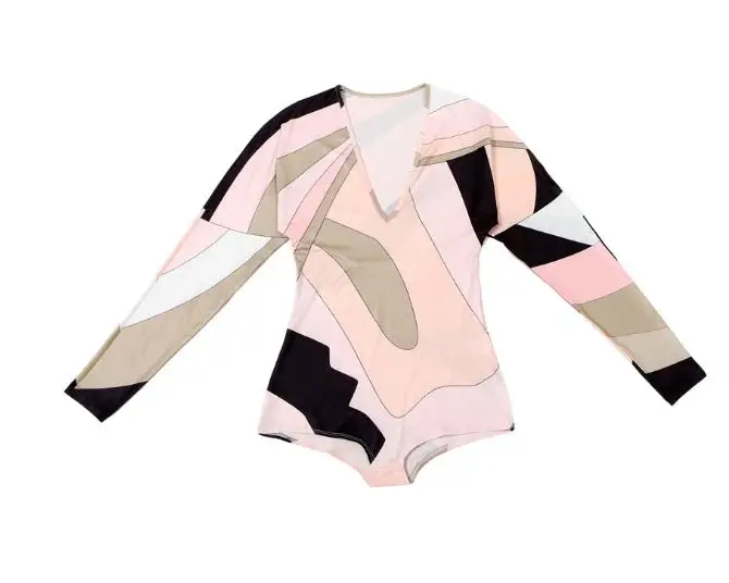 Herfst en winter nieuwe damesmode lange mouwen sexy diepe V-hals kleurblokken slim fit shorts jumpsuit