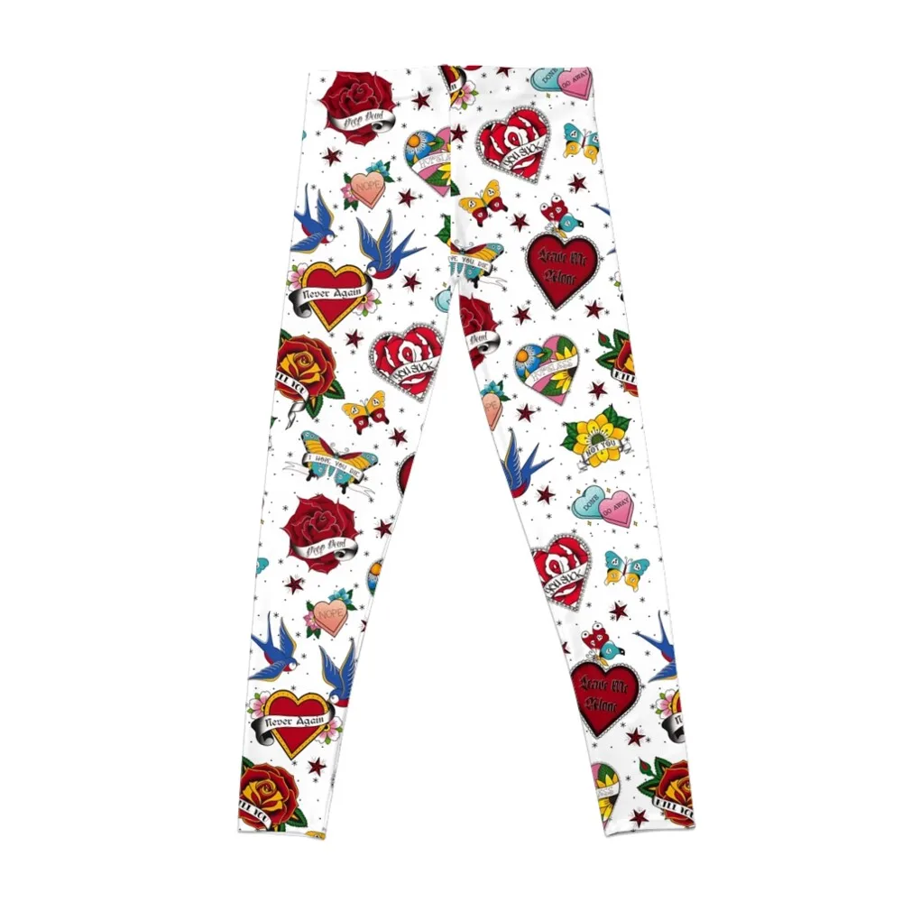 Broken Hearts Retro Traditional Tattoo Leggings Women sportwear push up fitness Womens Leggings