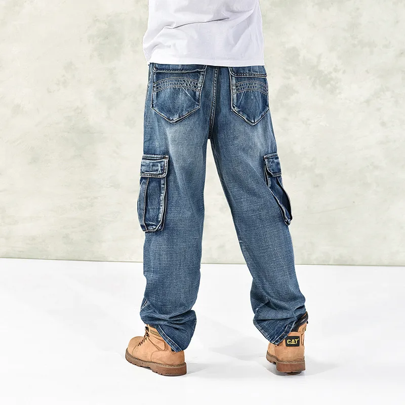 Men's Large Size Straight Jeans Men's Loose Fit Multi-Pocket Jeans