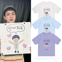 KPOP Y2K Love JIN FANS CARTOON Pattern T-shirt Summer Women Bat Sleeve Cotton Y2k T-shirt Harajuku 90S Oversize Streetwear