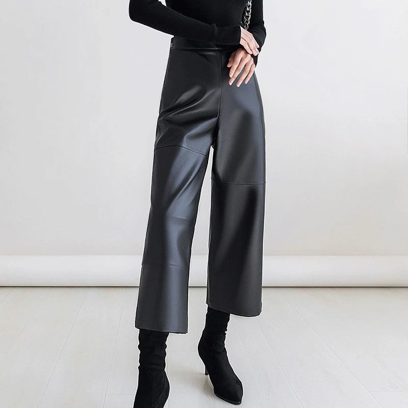 

eepskin Leather Pants Real Leather High Waist Straight Leg Nine Point Casual Trousers for Women Autumn Winter New Sle