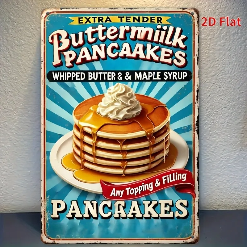 Vintage Style Buttermilk Pancakes Rustic Tin Metal Signs Home Décor 8x12