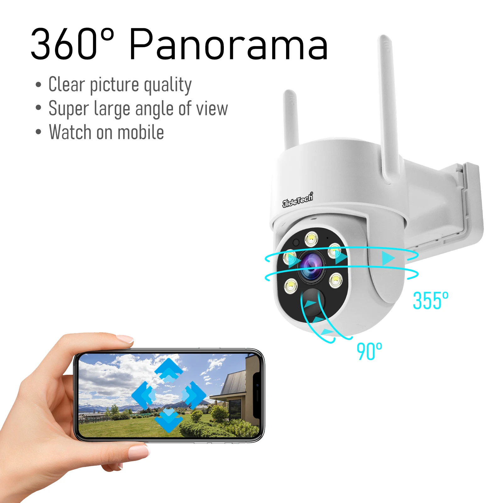 Jidetech 4G 360 panoramic solar powered camera  4mp with 3W solar panel  ptz camera  sound-light alarm 9000mAh battery