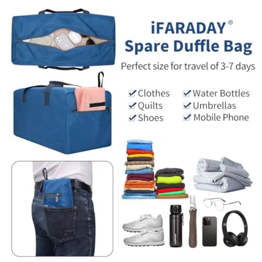 35L Small Foldable Duffle Bag, 22 inch, Blue Lightweight, Spare Storage Bag for Travel