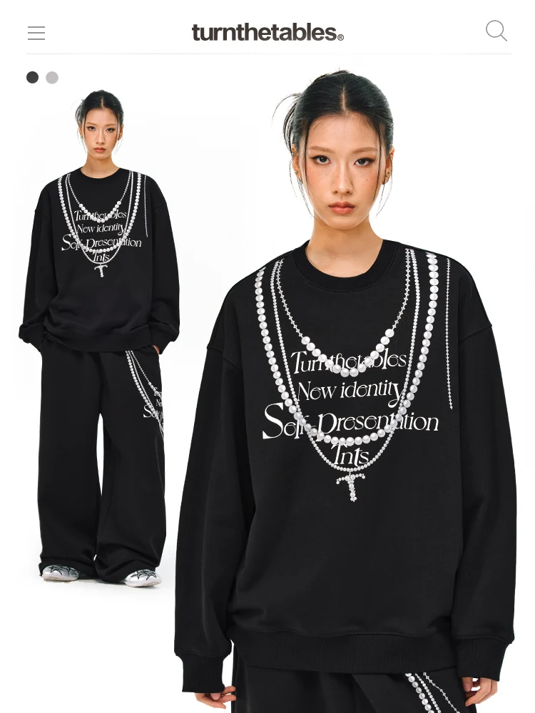 

Turnthetables New Pearl Slogan Printed Hoodie Sweatirt Couple Jaet Cotton Polyester Youth Daily Wear round Ne Long Sve