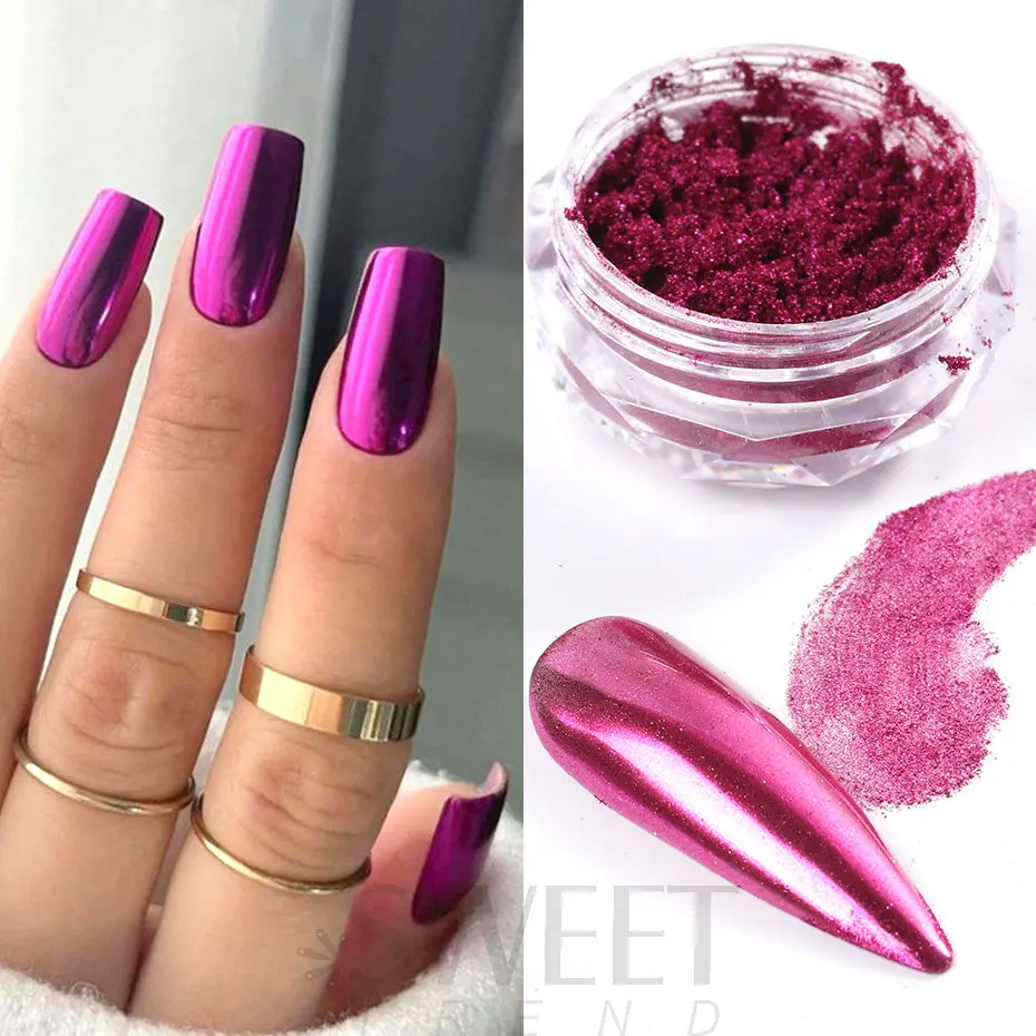 Nail Mirror Glitter Powder Metallic Pink Red Series Chrome Pigment Dust Metal Effect UV Gel Polish Holographic Decoration JIEL