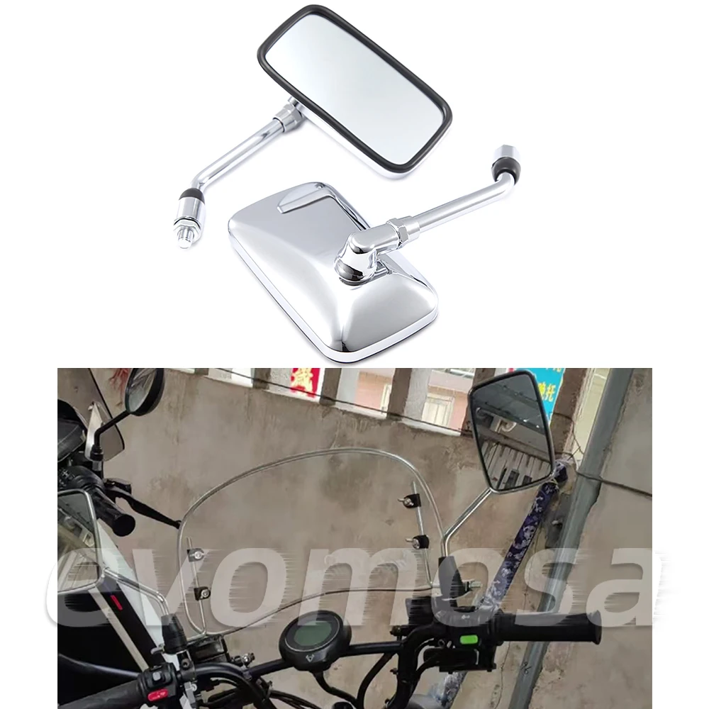 1Pair Universal Rectangle Motorcycle Rearview Mirrors 10mm Chrome Retrovisor Mirror Moto For Honda