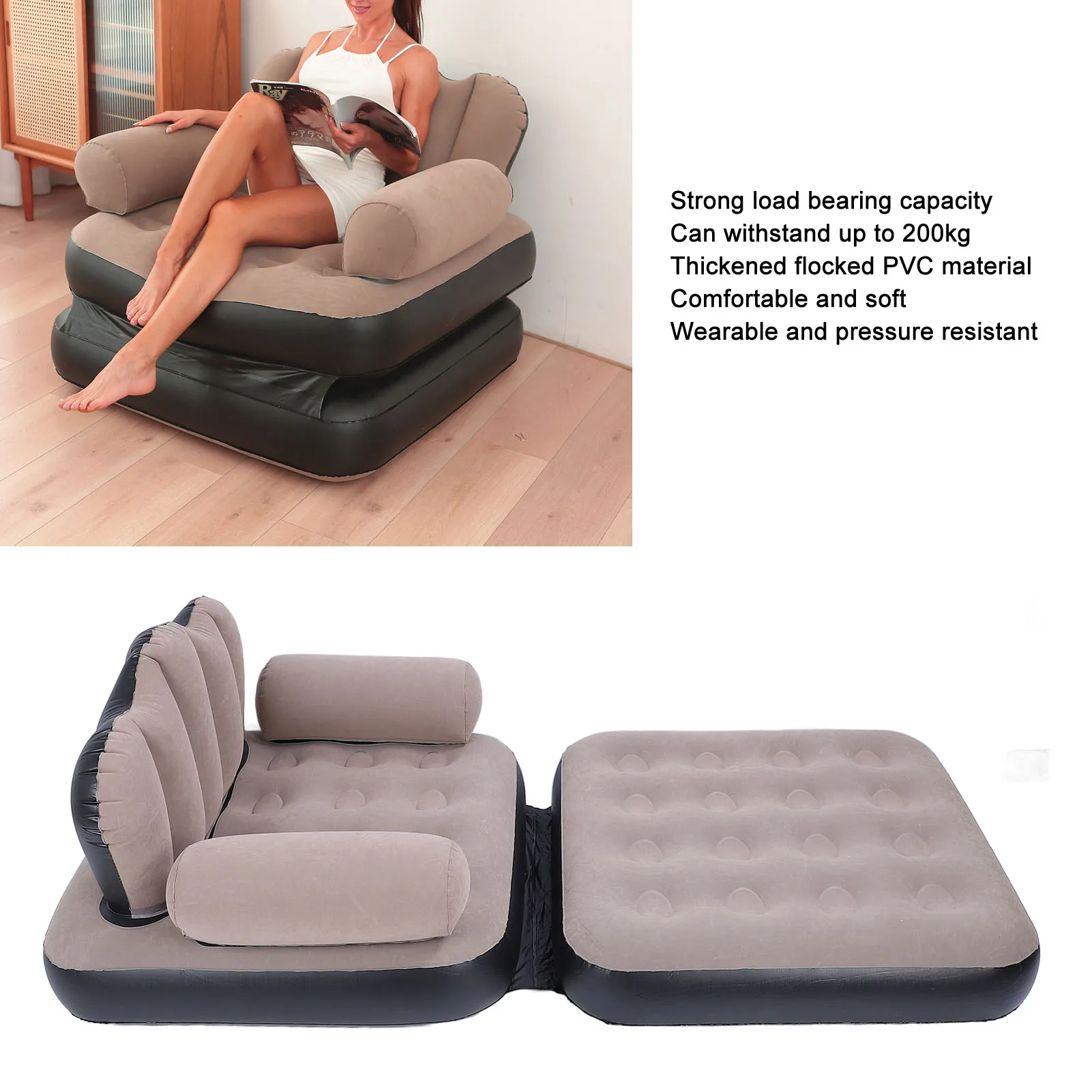 Blow Up Couch Mattress Coffee Inflatable Sofa Bed Wearable Foldable Portable Thickened Flocked PVC Soft for Camping for Travel
