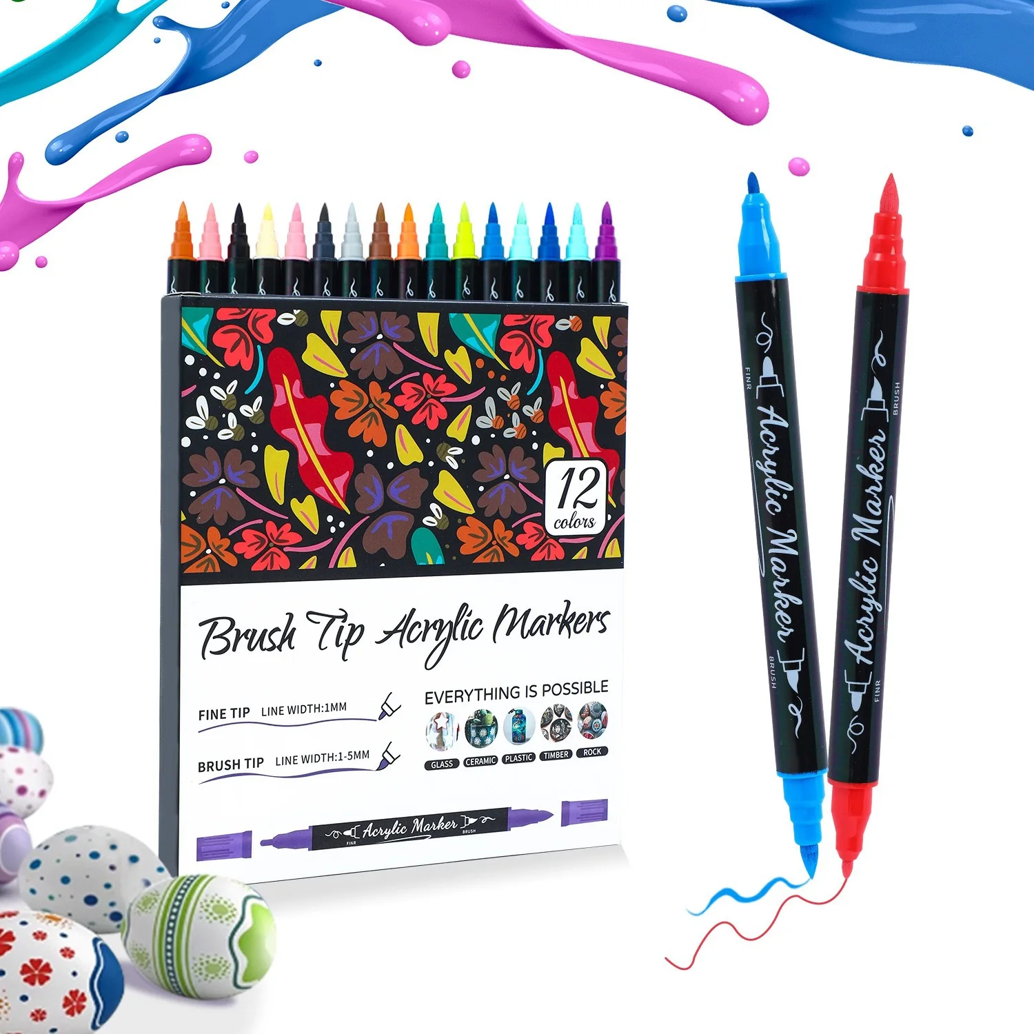 12-168 Colors Art Markers Soft Brush Tip for Painting Drawing Stone Egg Rock Straight Line Liquid Acrylic Markers Art Supplies