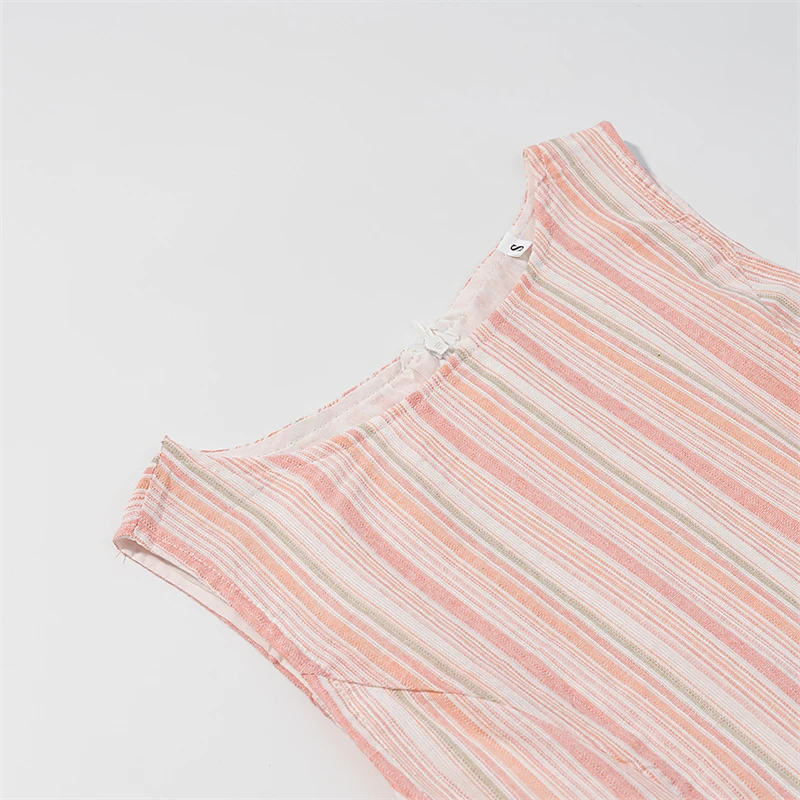 KEYANKETIAN 2025 Summer New Women's Hollow out Lace Up Expose waist Striped Sleeveless Mini Dress Fashion Chic Slim Tank Dress