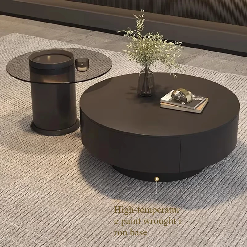 Italian Luxury Minimalist Coffee Table Modern Living Room Organizer Design Black Side Table Round Clear Table Basse Furniture