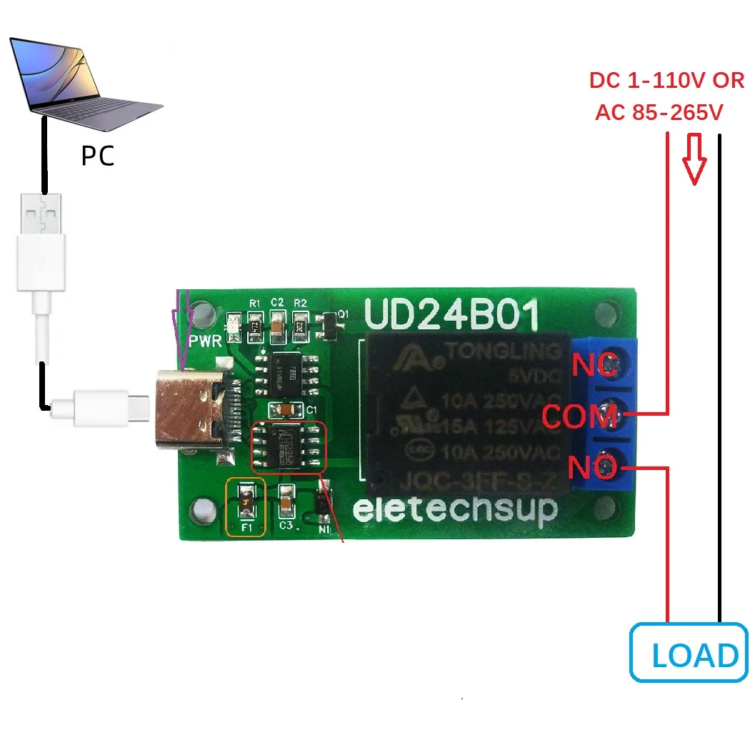 N229E01 DC 5V 12V PC UART interruptor de puerto serie tipo C USB TTL232 módulo de relé microcontrolador para Arduino MEGA Raspberry PIl