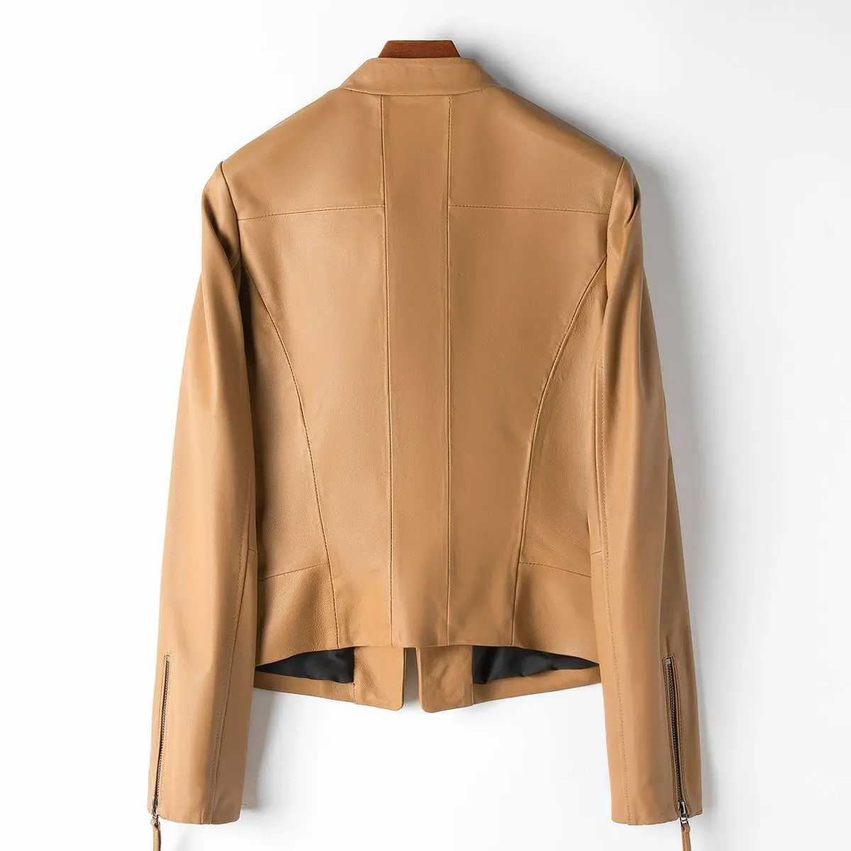 Small amount of clothing: Haining's new slanted collar sheepskin jacket, spring 2024 women's slim fit short leather windbreaker