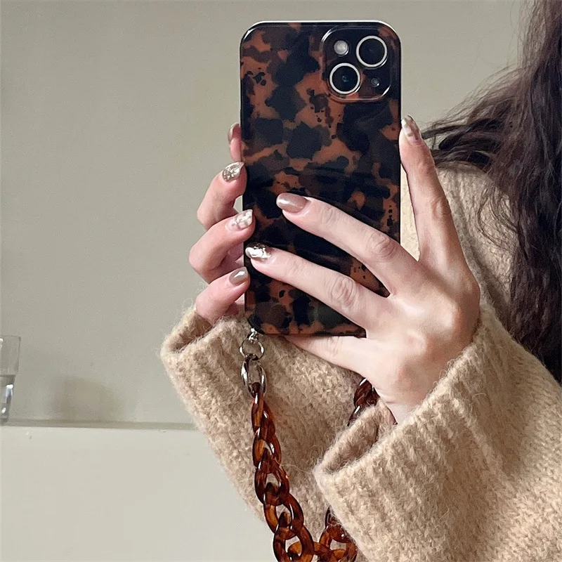 Vintage Amber Leopard Print Lanyard ApplicableiPhone16PromaxApple15Phone case13Simple14Female12Soft