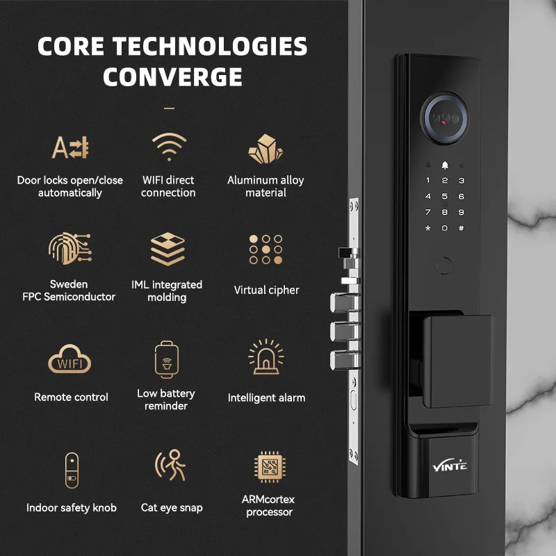 Automatic Unlock Outdoor Smart Lock Camera Unique Stylish Electronic Fingerprint Metal Door Smart Digital Lock For Home