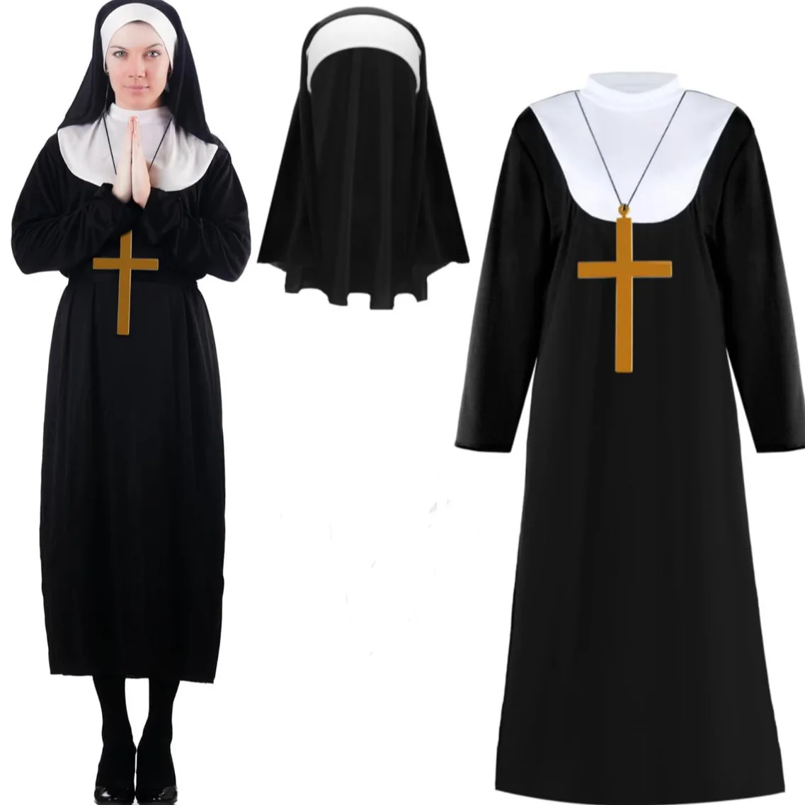 

Adult Priest Nun Robe Halloween Missionary Virgin Mary Cosplay Religious Costume