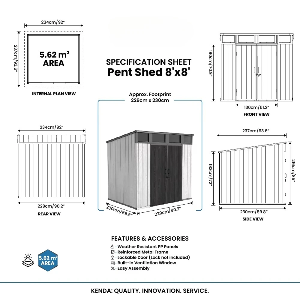Customize 8x8 ft Pent Outdoor Storage Shed Shed Garden Shed, GRS Certified Eco Material, Zero Carbon Factory, Backyard Patio