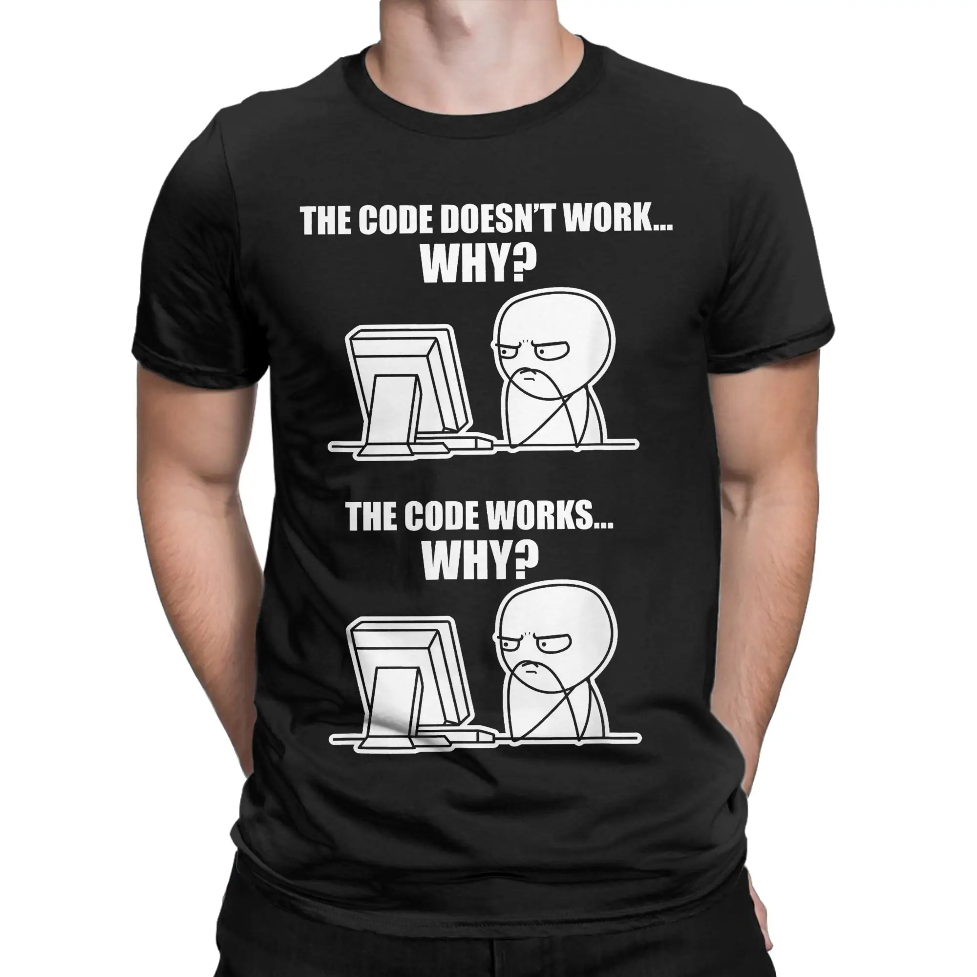 Funny Programmer Code Works Why Meme T Shirt Men Women 100% Cotton Novelty T-Shirt Crewneck  Tees Short Sleeve Tops Party