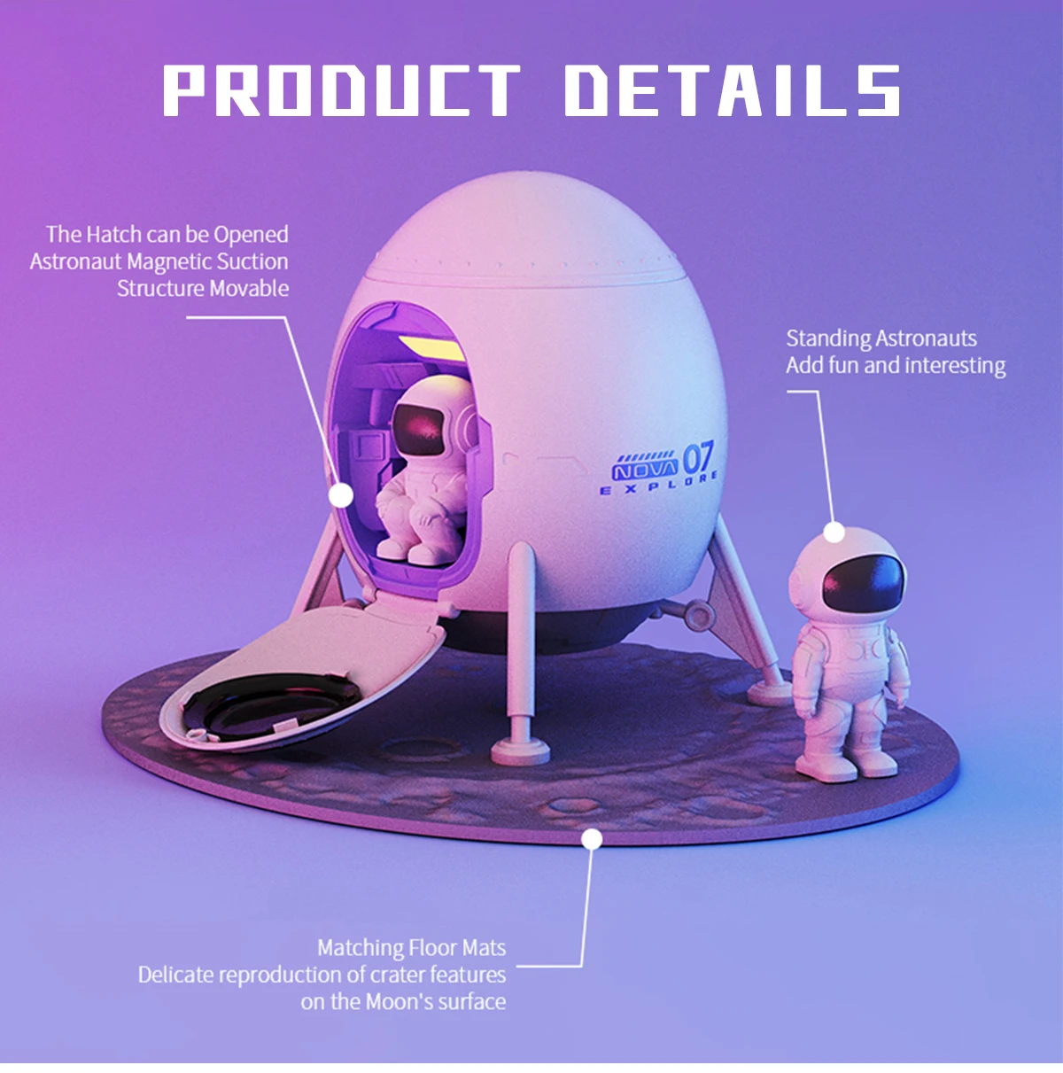 Space Lander Astronaut Galaxy Light Projector Spacecraft Night Light For Bedroom Room Decor Or Chritmas Gift Color Adjustable