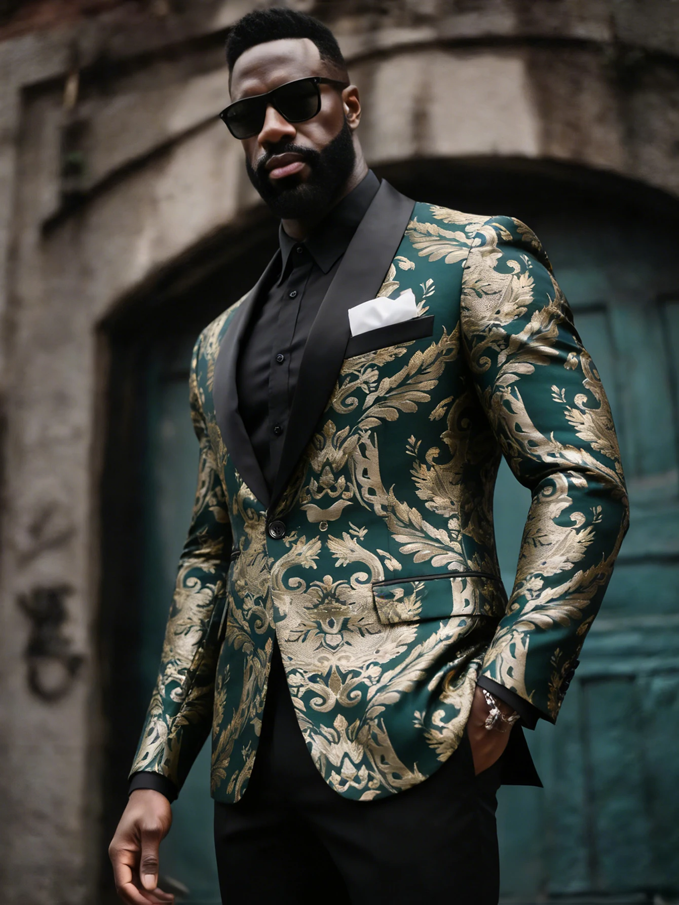 

Men's Suit 2 Piece Paisley Jacquard Tuxedo Set - Shawl Collar Blazer with Black Dress Pants for Wedding Party Prom