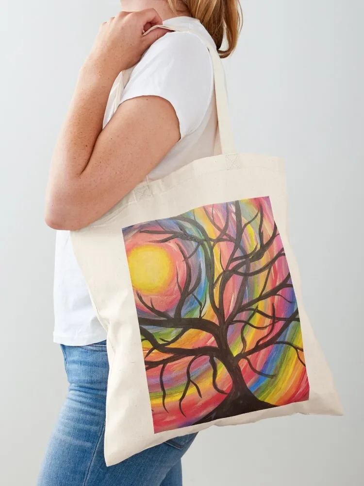 

Blooming Tree Vivid Rainbow Mid-Century Modern Velvety Bright Tote Bag shopping bags foldable Fabric bag hand bag
