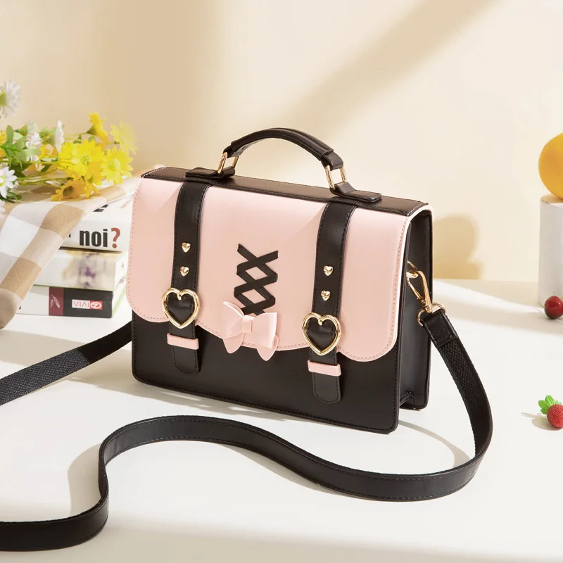 

Новая маленькая квадратная сумка с контрастной лентой для девочек-студентов, маленькая квадратная сумка для взрослых, сумка через плечо в стиле Лолиты, женская сумка через плечо из искусственной кожи в стиле аниме