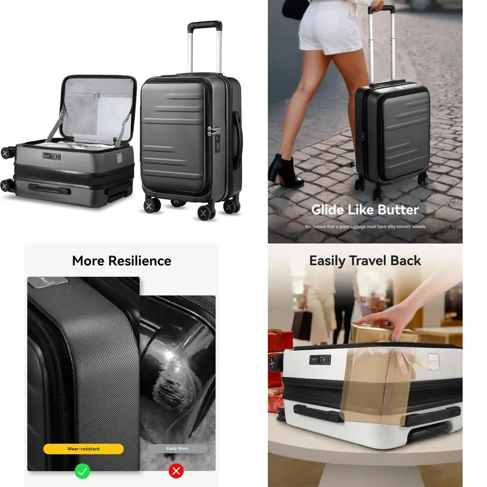 

Расширяемый поликарбонатный чемодан с передним открытием и колесами — ручная кладь LUGGEX для мужчин и женщин из древесного угля