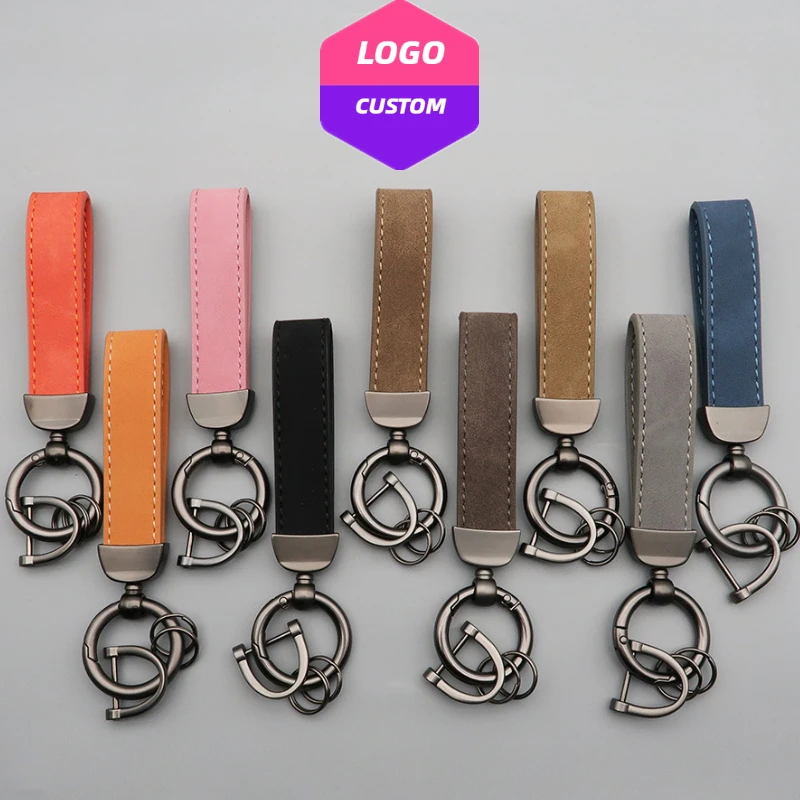 

Laser Engrave Suede Car Key Chain Custom Logo Leather Keychain for Men and Women Retro Vintage Personalize Company Name Keyring