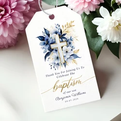 50pcs Personalized Baptism Tags, Thank You Gift Tags, Custom Baptism Name Tag, Greenery Baptism Thank You Tag