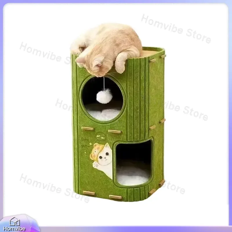 

High Quality Brown Multi-Layer Cat Tree with Scratching Post MDF Scraper Board Enclosed Cozy Cat Nest Felt Bed for Small Cats