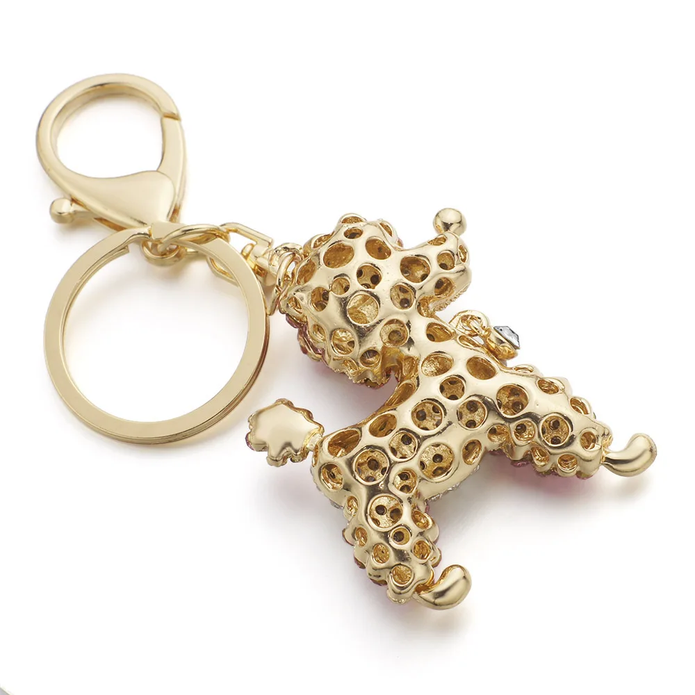 Pretty Exquisite Poodle Dog Bowknot Crystal Keychains Chic For Car Women Alloy Purse Bag Keychain Stylish Accessories DK307