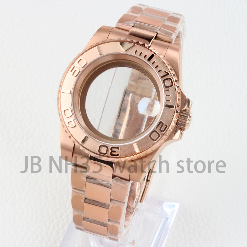 Caja de acero inoxidable Pvd de oro rosa de 40mm NH35 para SUB/GMT/Yacht-Master NH34 NH35 NH36 NH38 pulsera pulida con ostras de movimiento