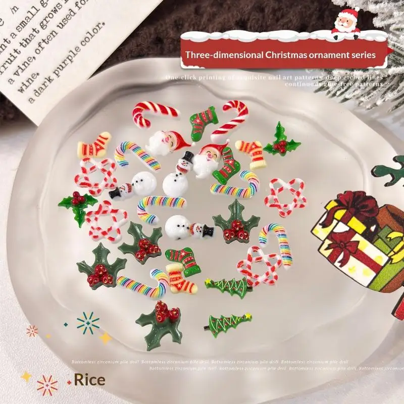100Pcs/Set 3D Snowman Elk Christmas Nail Charms Sock Resin Nail Art Decoration For Nail DIY Crafts Hair Jewelry Kid Gift