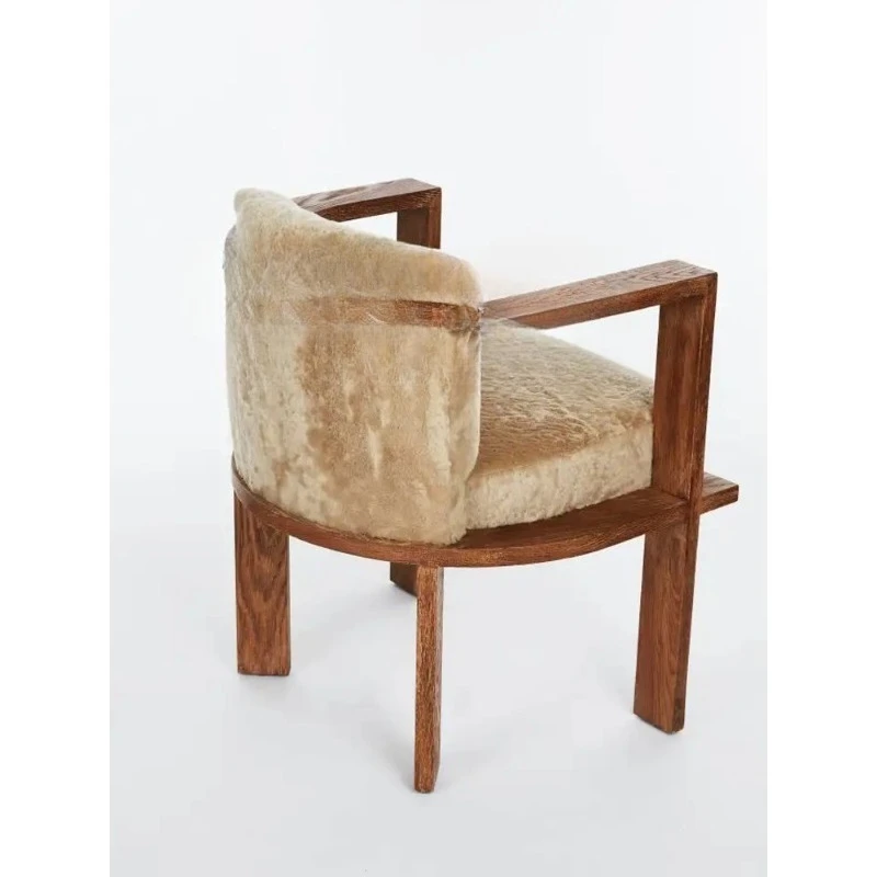 Vintage medieval lamb wool home dining chair armchair study book chair wabi sabi wind back chair