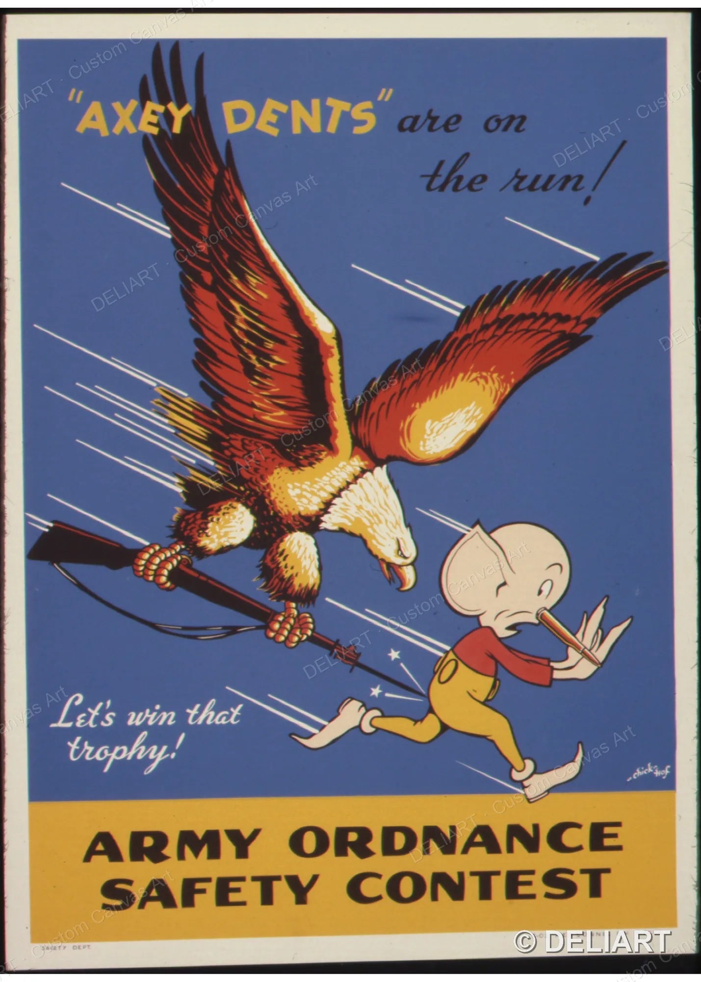 Axey Dents are on the run! Let's win that trophy! Army Vintage WWII Propaganda Canvas Wall Art Poster Print Home Decor Unframed