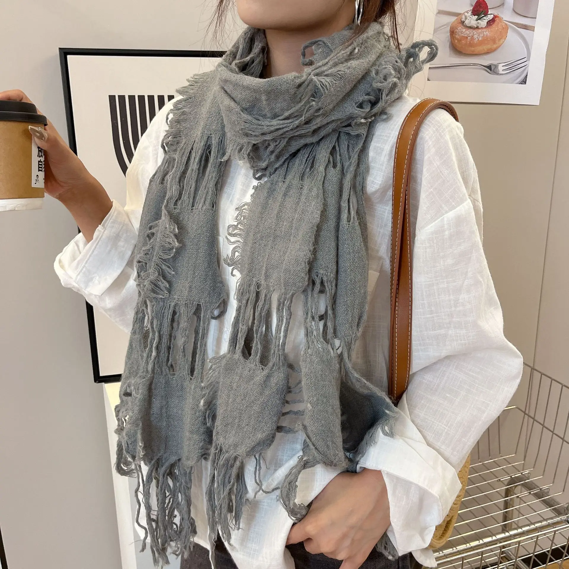 وشاح شتوي وشاح ريترو قابل للتنفس وشاح من الصوف دافئ للرجال أثناء السفر في الحضرية