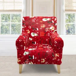 Christmas Red Chair Cover Armchair Covers Single Sofa Club Chair Slipcover Elastic Printed Armchair Cover Furniture Protector