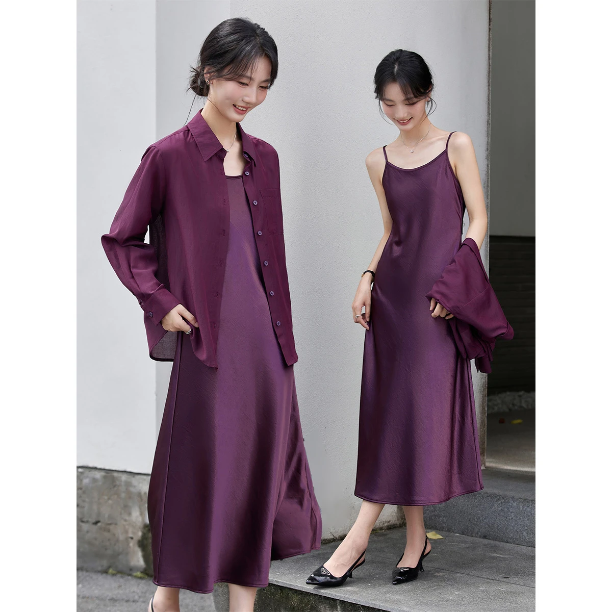 VIMLY الفرنسية فستان أنيق مجموعة للمرأة 2025 الخريف جديد عادية الصلبة قمصان طويلة الأكمام معاطف ميدي فضفاضة تناسب زلة فستان A3052