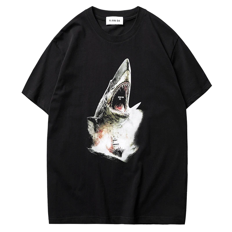 

Cool and Fashionable Short Sleeve T-shirt for Men and Women, with Kornit Printing and Giant Shark Design