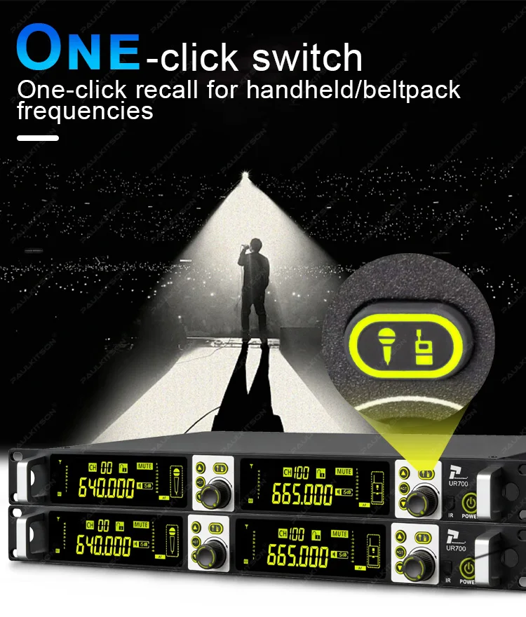 Paulkitson UR700 True Diversity Drahtloses Mikrofonsystem, Dual-Channel UHF 600MHz Dynamisches Handmikrofon für Bands und Gesang – Detail 3