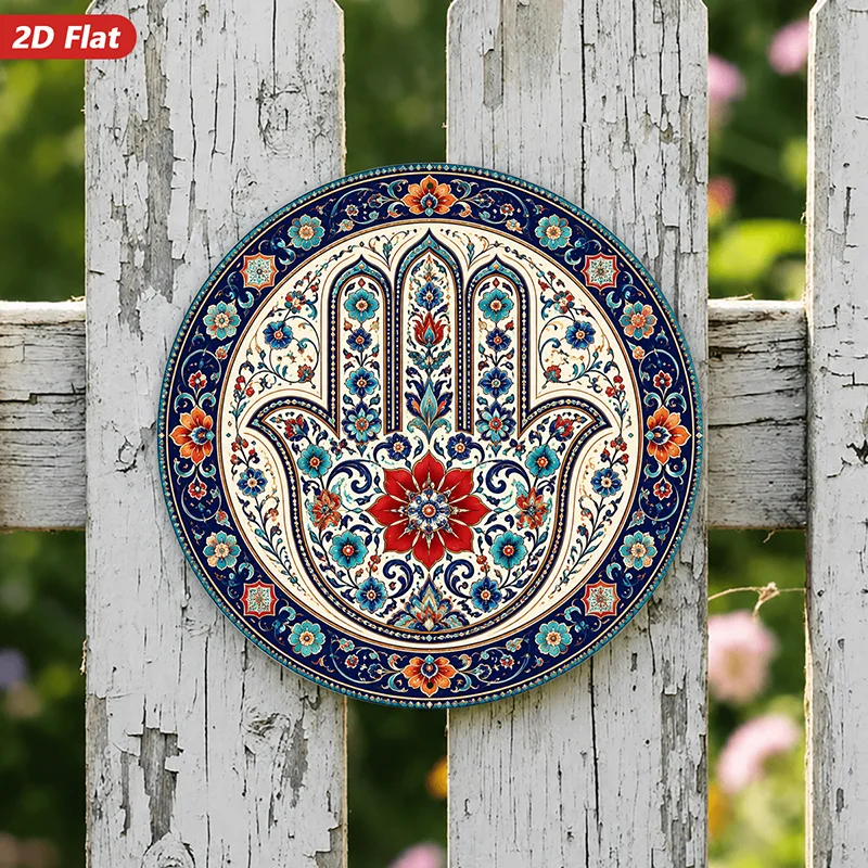 CIFbuy Floral Hamsa Hand Lotus Aluminum Wall Art Waterproof Durable Garden Entryway Living Room Indoor Outdoor Home Decor