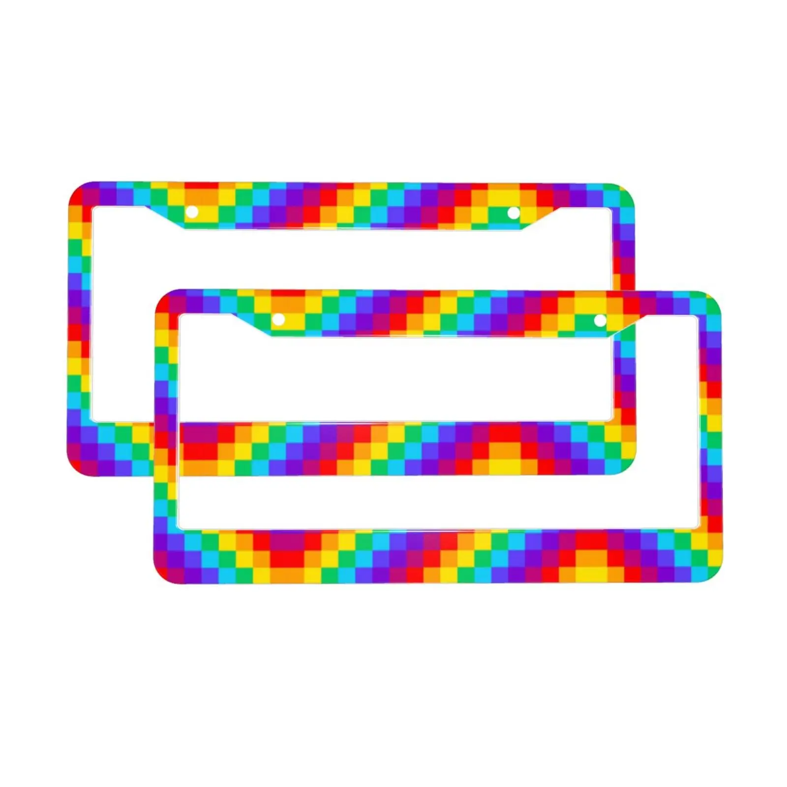 Color Race Checkered Flag Pattern Car License Plate Frame 2 Pack License Plate Holder with 2 Holes Car Tag Frame for Women Men