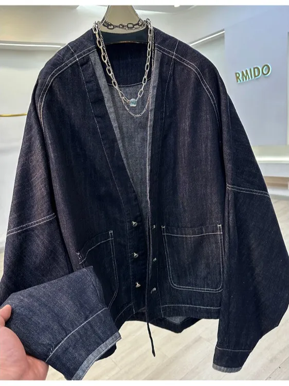 

Ele V-Ne Batwing Sve Джинсовый тюнер Женский весенне-осенний повседневный свободный ор Sle Женский цельный хлопок