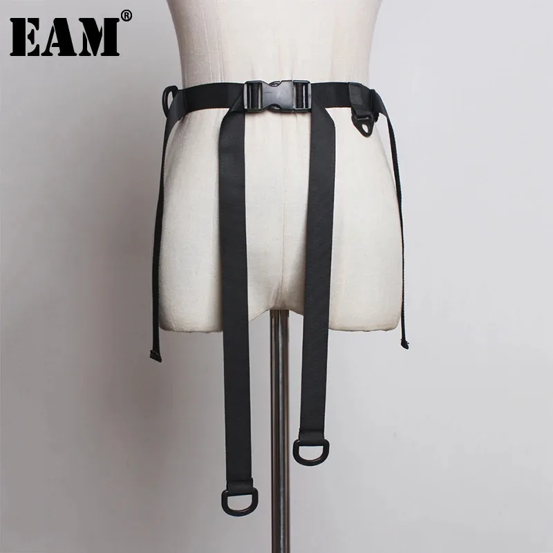 [EAM]  Canvas Plastic Buckle Bandage Simple Black Belt Personality Women New Fashion Tide All-match Spring Autumn 2024 JZ671