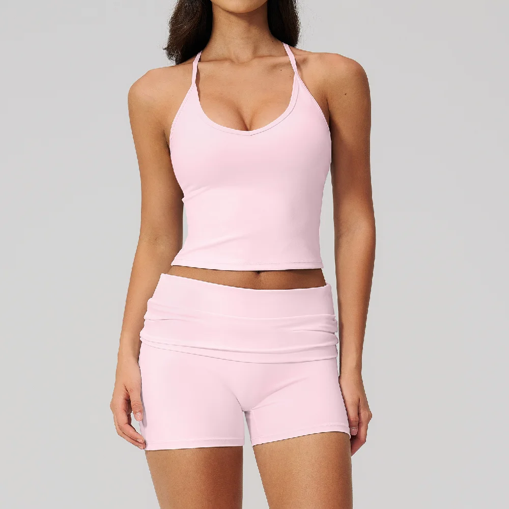 Summer 2PCS Yoga Set Women Tracksuit Gym Workout Outfits Shockproof Sports Bra Female Workout Crop Top High Waist Cycling shorts