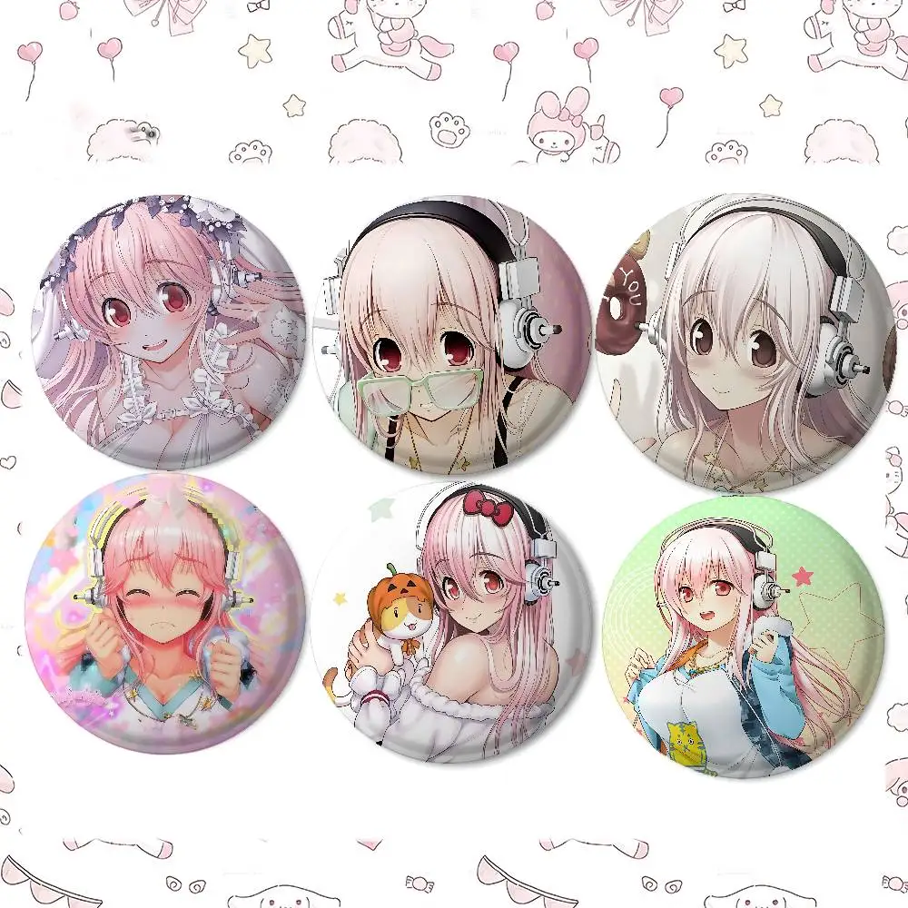 S-Super S-Sonico Badges Tinplate Soft Button Pin Brooch Metal Badge Custom Jewelry Accessories Hat Bag Lapel