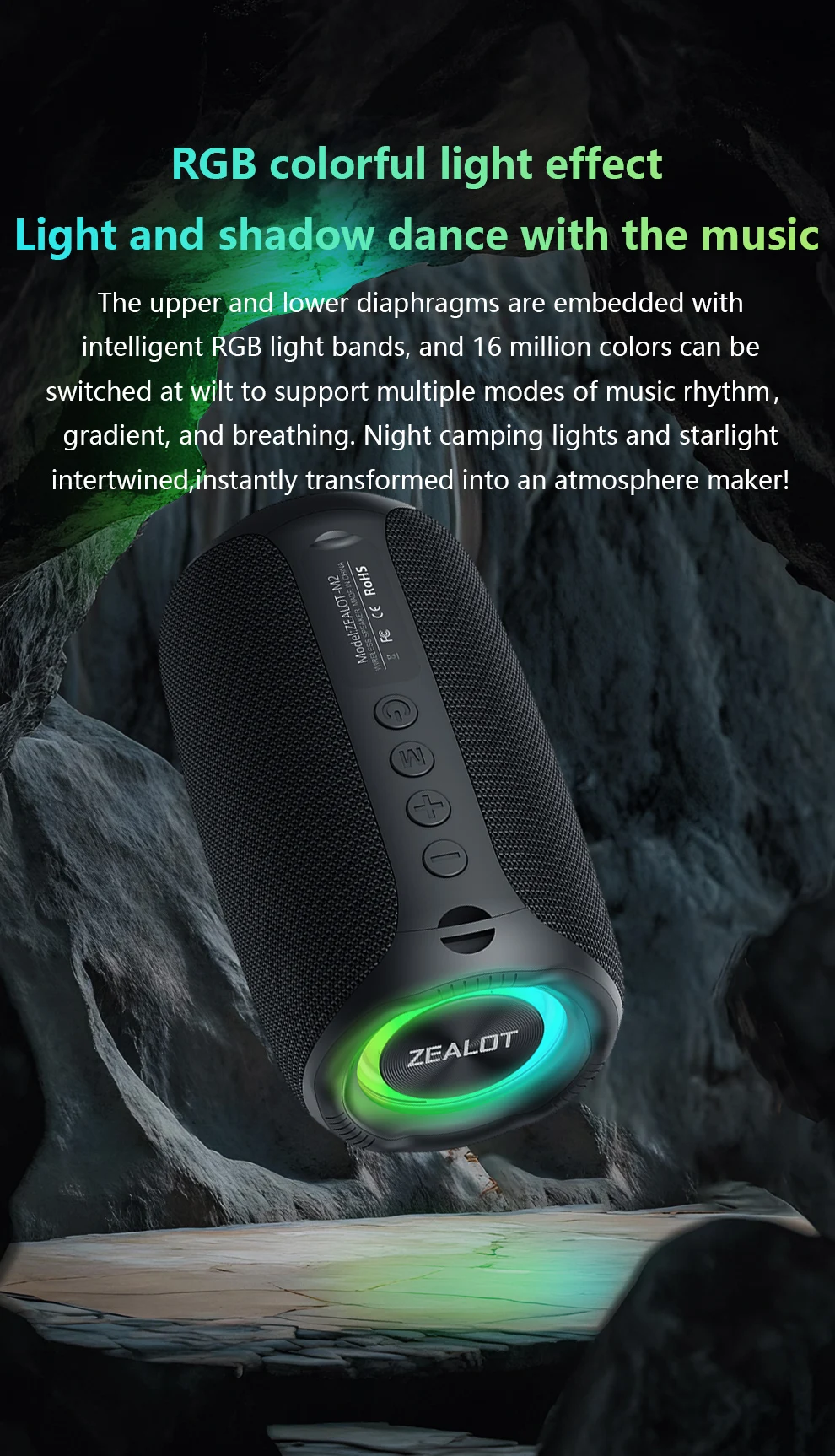 ZEALOT-M2 10W Tragbarer Bluetooth 5.4 Lautsprecher Outdoor Wasserdichter Kabelloser TWS Mini-Säulenlautsprecher Outdoor TF-Karte – Detail 15